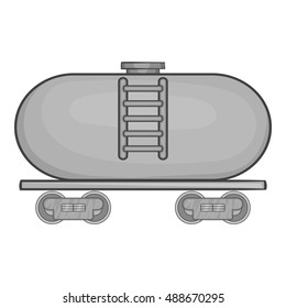 Tanker trailer on train icon in black monochrome style isolated on white background. Freight symbol vector illustration