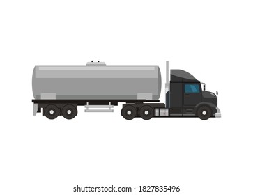Tanker truck with hooded truck head. Simple flat illustration