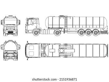 Tanker truck outline vector. Special machines for the building work.