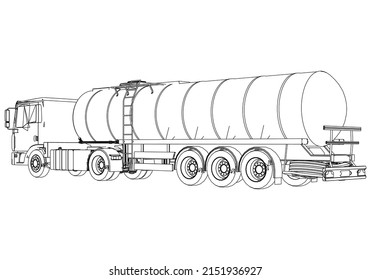 Tanker truck outline vector. Special machines for the building work.