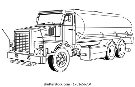 Tanker truck outline vector. Tank car set isolated on a white background.