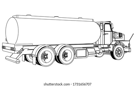 Tanker truck outline vector. Tank car set isolated on a white background.