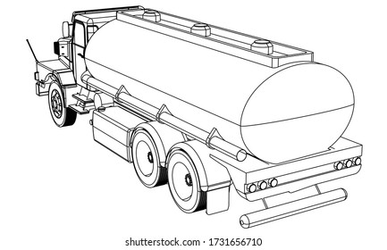 Tanker truck outline vector. Tank car set isolated on a white background.