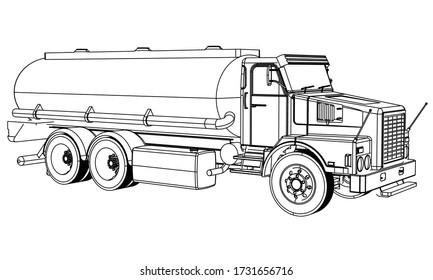 Tanker truck outline vector. Tank car set isolated on a white background.