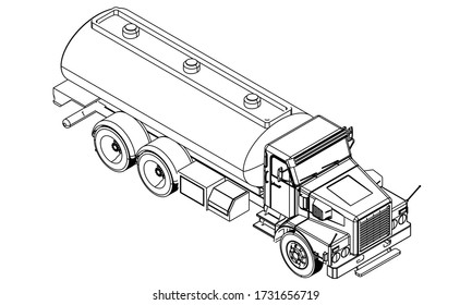 Tanker truck outline vector. Tank car set isolated on a white background.