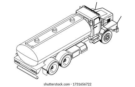 Tanker truck outline vector. Tank car set isolated on a white background.