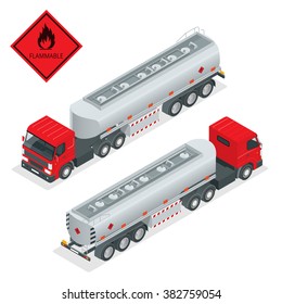 Tanker Truck To Transport Fuel In Industrial Petroleum Plant Isometric Illustration. 