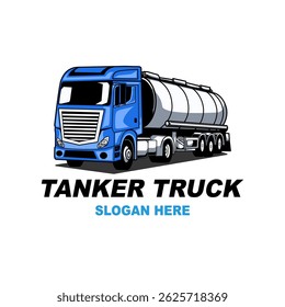 Vetor de logotipo de transporte de caminhão-tanque. Óleo de tanque, gás, combustível, petróleo, água, indústria química, ilustração de caminhão.