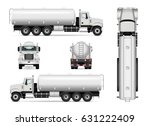 Tanker truck vector template for car branding and advertising. Isolated tank car set on white. All layers and groups well organized for easy editing and recolor. View from side, front, back, top.