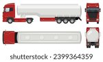 Tanker truck vector template with simple colors without gradients and effects. View from the side, front, back, and top