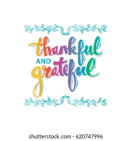 Tankful and grateful. Hand drawn lettering with decorative elements.