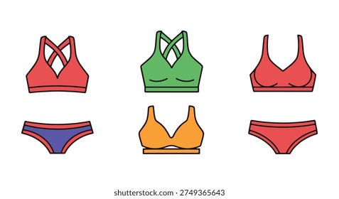 Tankini Line art vector set soft tone color illustration