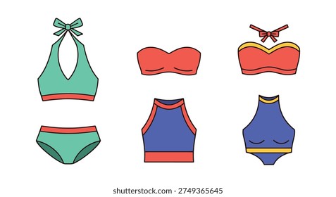 Tankini Line art vector set bright abstract color
