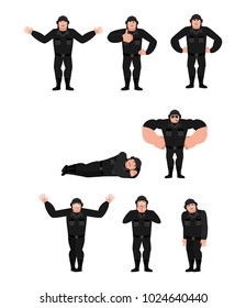 Tankman set poses and motion. Russian soldier happy and yoga. Tankman Military in Russia sleeping and angry. guilty and sad. Illustration for 23 February. Defender of Fatherland Day. Army holiday for 