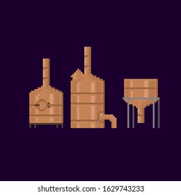 Tanks for beer storage. Modern Brewing Production.Pixel art. Old school computer graphic style. Element design for logo, stickers, web, embroidery and mobile app. Isolated vector illustration. 8-bit s