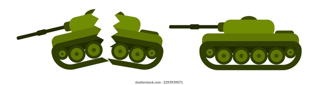 tanks in flat style broken and whole. vector image stock