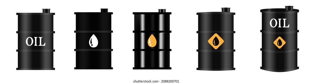 Tanks with oil. The lying barrel with spilled liquid.Simple shape of petroleum drops, processed oil for fuel and power sources, vector illustration in isometric, 3D style. 