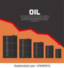 Tanks with oil and the schedule of fall. Concept of reduction of prices of oil. A vector illustration in flat style.