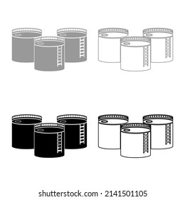 Tanks with oil storage set icon grey black color vector illustration image solid fill outline contour line thin flat style