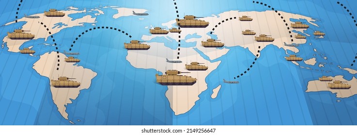 tanques y aviones en el mapa mundial transporte militar especial de batalla equipo militar detener el concepto de guerra horizontal