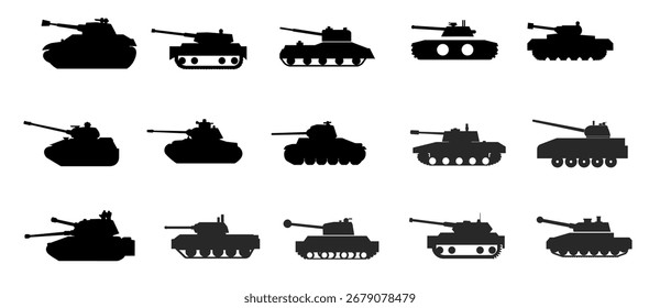 Conjunto de siluetas de tanques. Vector. editable