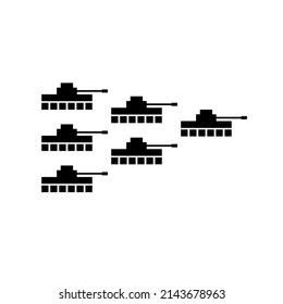 Tanks vector drawing, five tanks black color, flat style