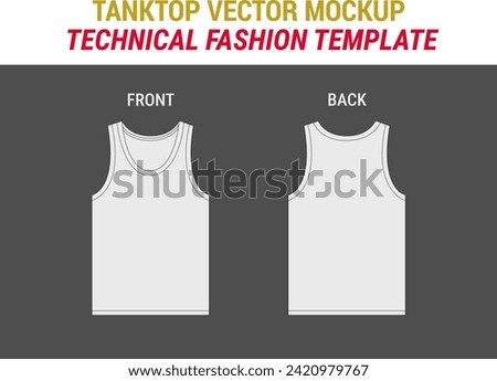 Tanktop Men Mockup Template For Design Streetwear Tank Top Vector Flat Technical Drawing Sleeveless Tank Top Fashion Flat Illustration Vest Top CAD Vector Mockup