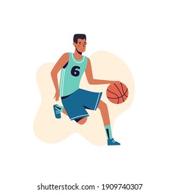 Tanned athlete basketball player, vector illustration on a white background. A man is stuffing a basketball