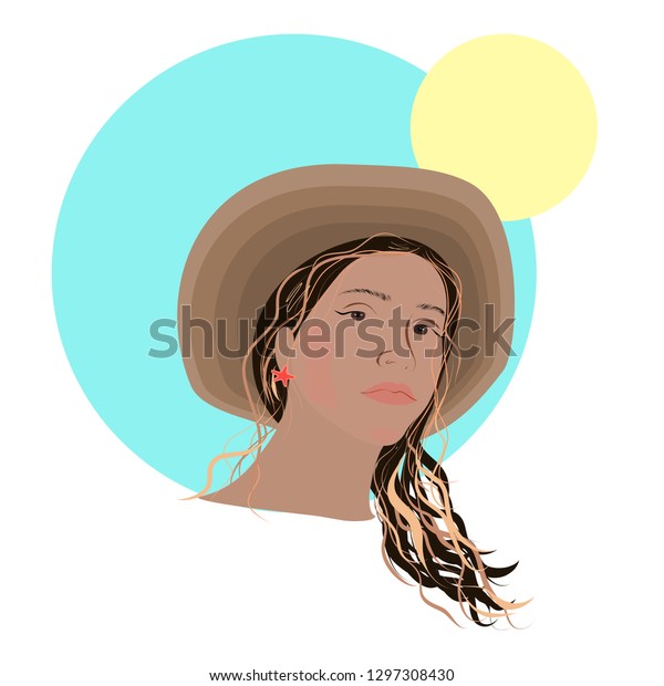 Tanned Girl Beach Hat Sun Bleached Stock Vector Royalty Free