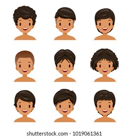 Tanned Skin Man With Different Hairstyles Set, Facial, Skin, Treatment, Beauty, Cosmetic, Makeup, Healthy, Lifestyle