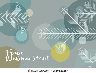 Tannenzweige mit farbigen Christbaumkugeln als Weihnachtsgruß, minimalistisch und geometrischer Stil