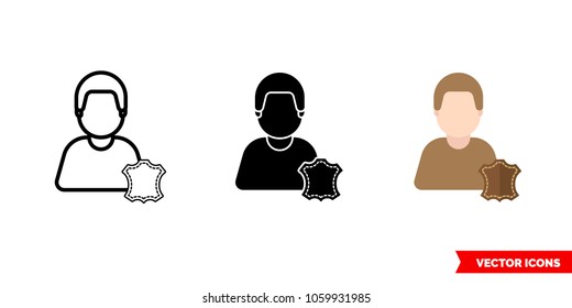 Tanner furrier icon of 3 types: color, black and white, outline. Isolated vector sign symbol.