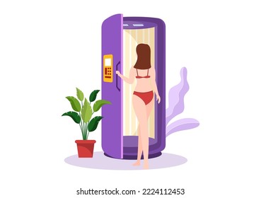 Tanning Bed Procedure to Get Exotic Skin with Modern Technology at the Spa Salon Solarium in Flat Cartoon Hand Drawn Templates Illustration