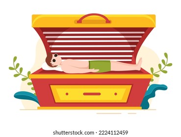 Tanning Bed Procedure to Get Exotic Skin with Modern Technology at the Spa Salon Solarium in Flat Cartoon Hand Drawn Templates Illustration