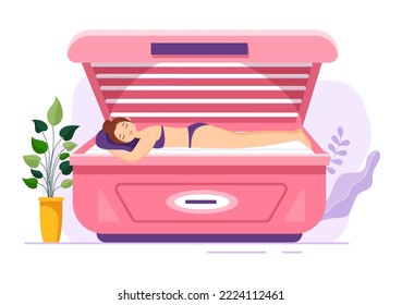 Tanning Bed Procedure to Get Exotic Skin with Modern Technology at the Spa Salon Solarium in Flat Cartoon Hand Drawn Templates Illustration