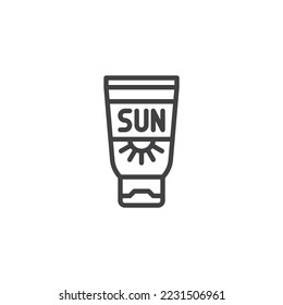 Tanning lotion line icon. linear style sign for mobile concept and web design. Suntan lotion outline vector icon. Symbol, logo illustration. Vector graphics
