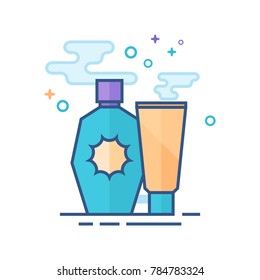 Tanning lotions icon in outlined flat color style. Vector illustration.