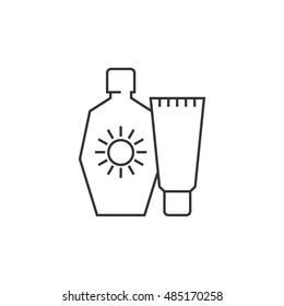 Tanning lotions icon in thin outline style. Sun tan spa therapy