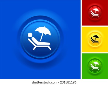 Tanning on Blue Bevel Button