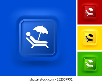 Tanning on Blue Bevel Square Button