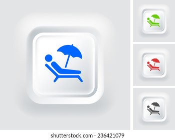 Tanning on White Bevel Square Button