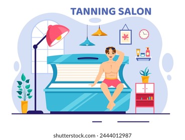 Tanning Salon Vector Illustration of Bed Procedure to Get Exotic Skin with Modern Technology at the Spa Solarium in Flat Cartoon Background