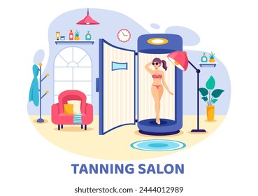 Tanning Salon Vector Illustration of Bed Procedure to Get Exotic Skin with Modern Technology at the Spa Solarium in Flat Cartoon Background