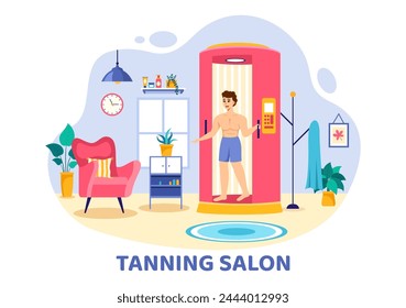 Tanning Salon Vector Illustration of Bed Procedure to Get Exotic Skin with Modern Technology at the Spa Solarium in Flat Cartoon Background