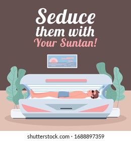 Tanning social media post mockup. Seduce them with your suntan phrase. Web banner design template. Solarium booster, content layout with inscription. Poster, print ads and flat illustration
