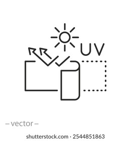 tanning sticker icon, sun protection skin, uv layer, anti radiation film, spf protect, linear sign on white background - vector illustration eps10