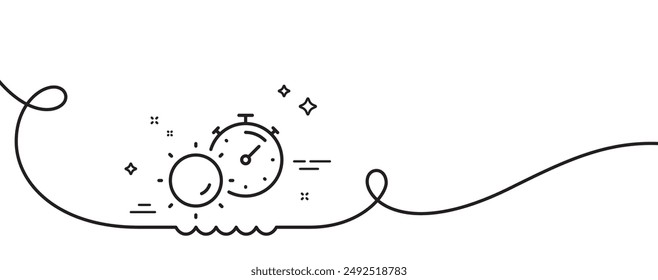Tanning time line icon. Continuous one line with curl. Uv sun protect sign. Sunscreen effect symbol. Tanning time single outline ribbon. Loop curve pattern. Vector