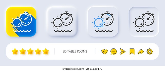 Tanning time line icon. Neumorphic, Flat shadow, 3d buttons. Uv sun protect sign. Sunscreen effect symbol. Line tanning time icon. Social media icons. Vector