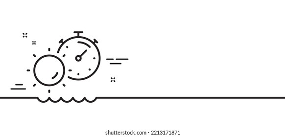 Tanning time line icon. Uv sun protect sign. Sunscreen effect symbol. Minimal line illustration background. Tanning time line icon pattern banner. White web template concept. Vector