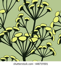 Tansy flowers seamless pattern light olive sage green background